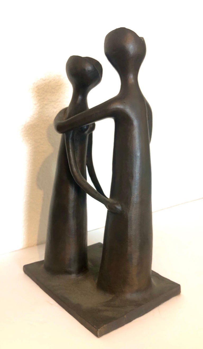 Gedalia Ben Zvi Israeli Bronze Sculpture Lovers Embrace Abstract
