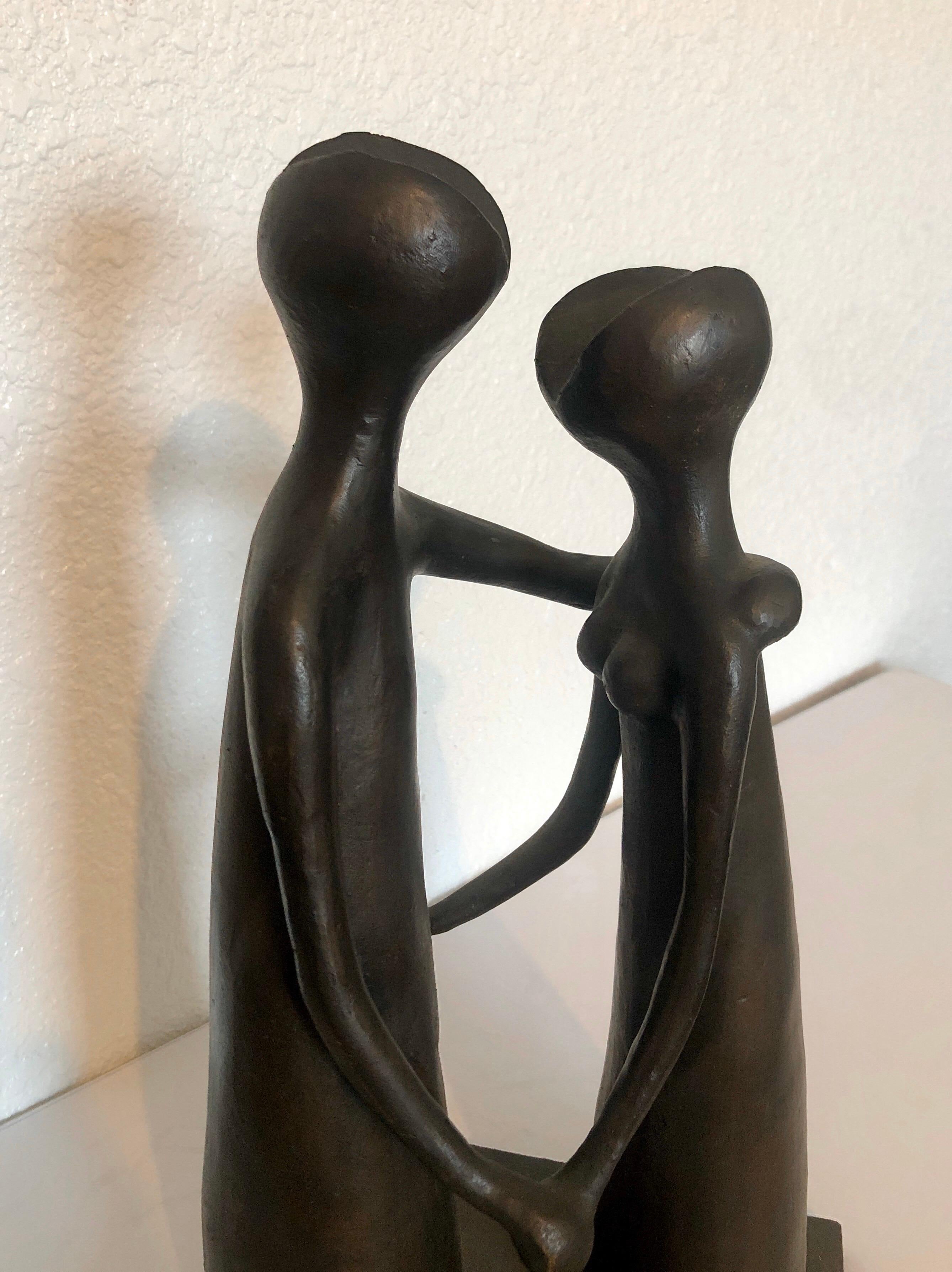 Israeli Bronze Sculpture Lovers Embrace Abstract Modernist Ein Hod Israel - Gold Figurative Sculpture by Gedalia Ben Zvi