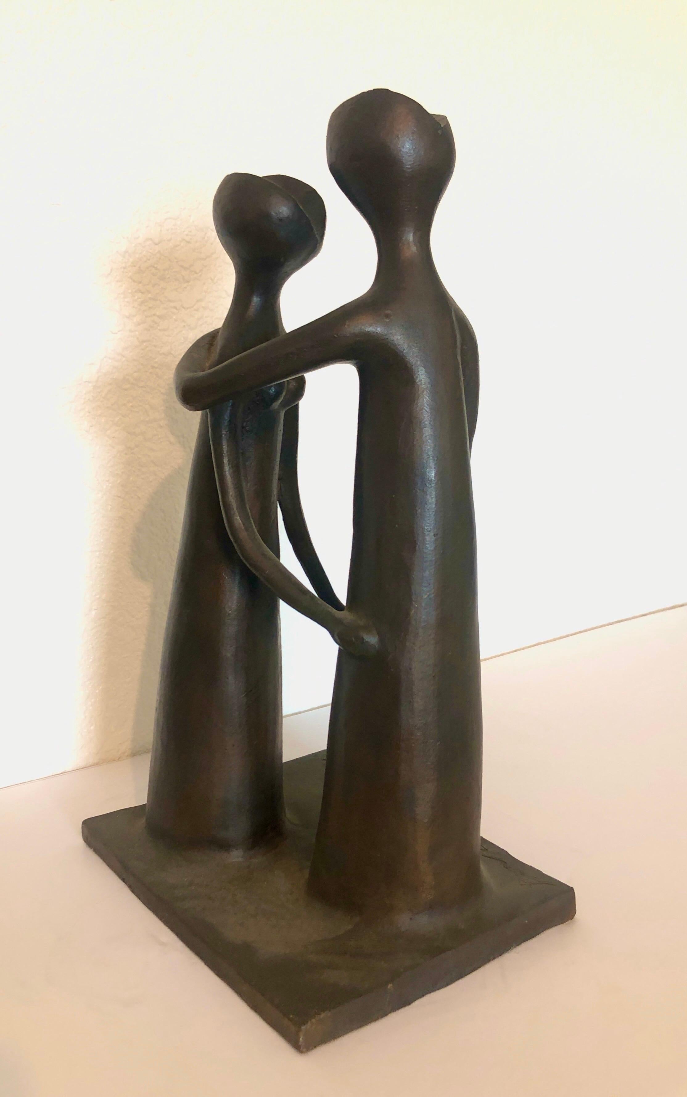 Israeli Bronze Sculpture Lovers Embrace Abstract Modernist Ein Hod Israel For Sale 4