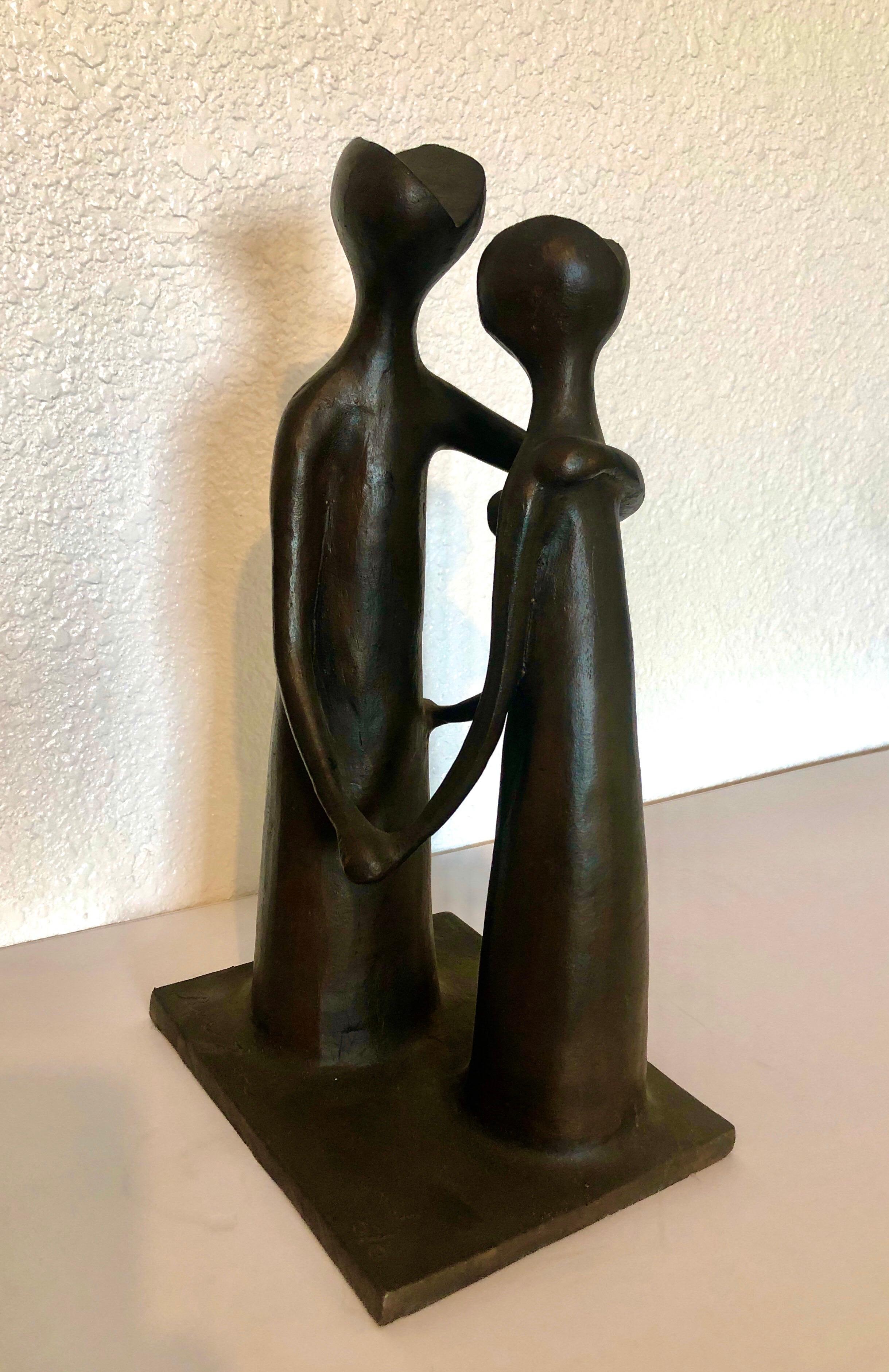 Israeli Bronze Sculpture Lovers Embrace Abstract Modernist Ein Hod Israel For Sale 3