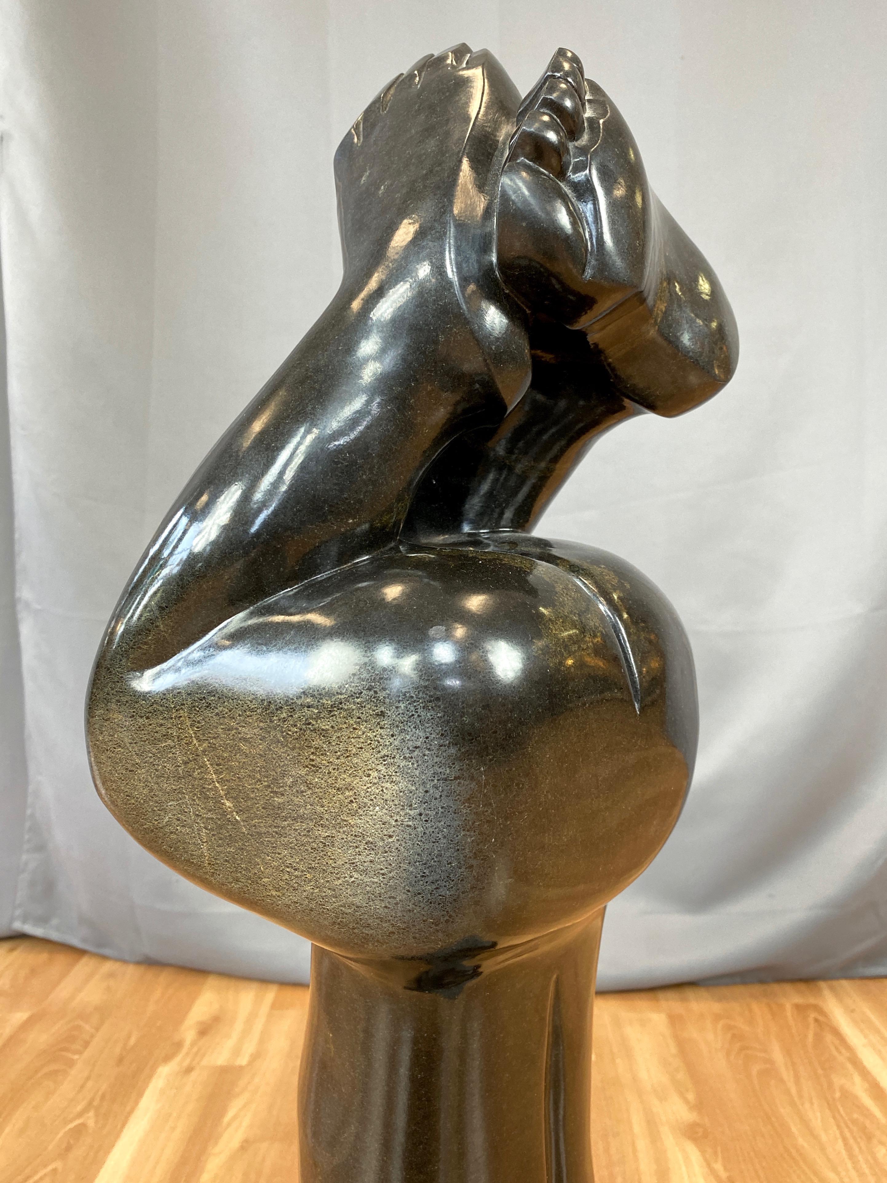 Gedion Nyanhongo “Exercising”, Large Shona Springstone Sculpture, 1990s For Sale 6