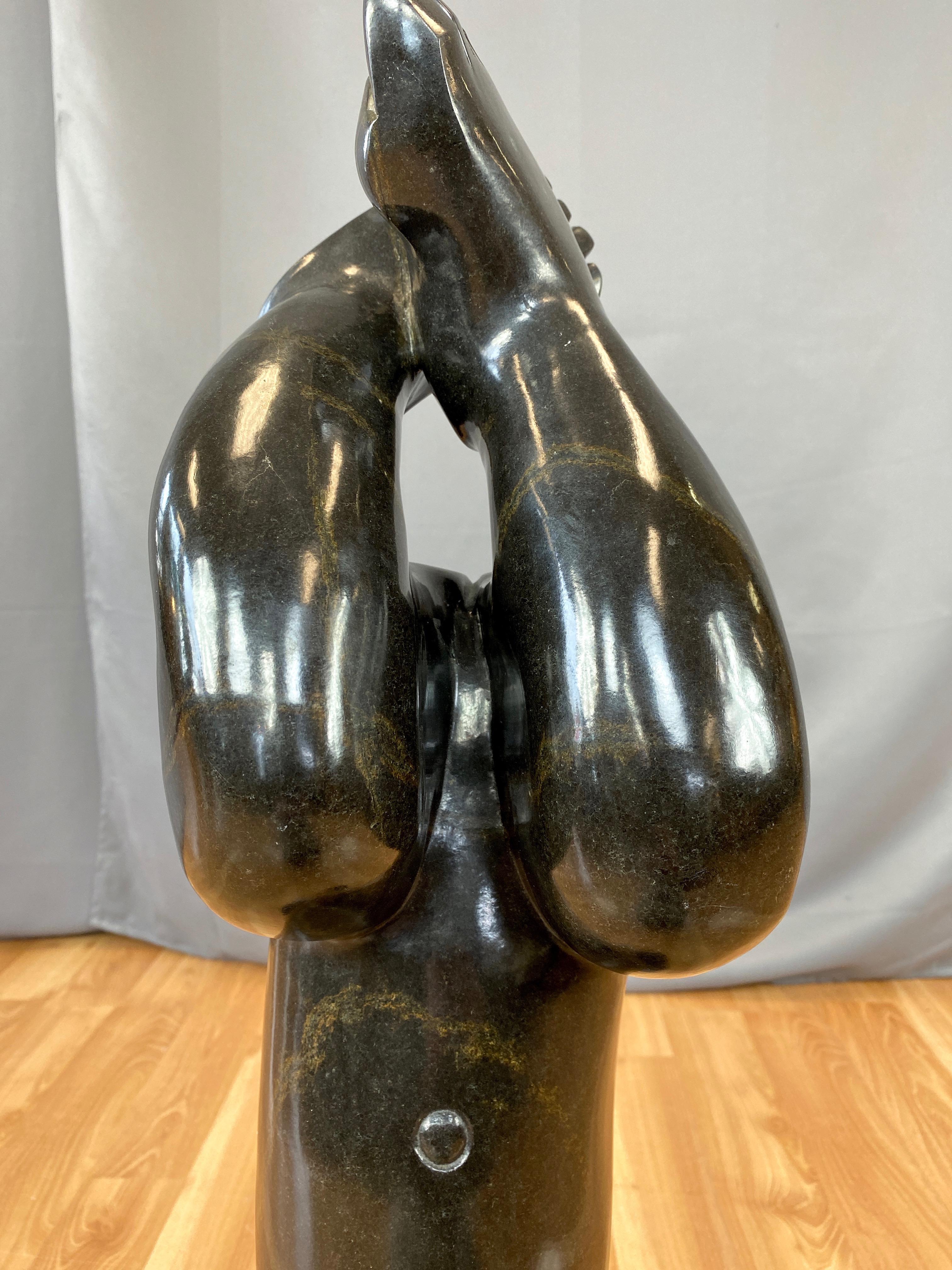 Gedion Nyanhongo “Exercising”, Large Shona Springstone Sculpture, 1990s For Sale 7