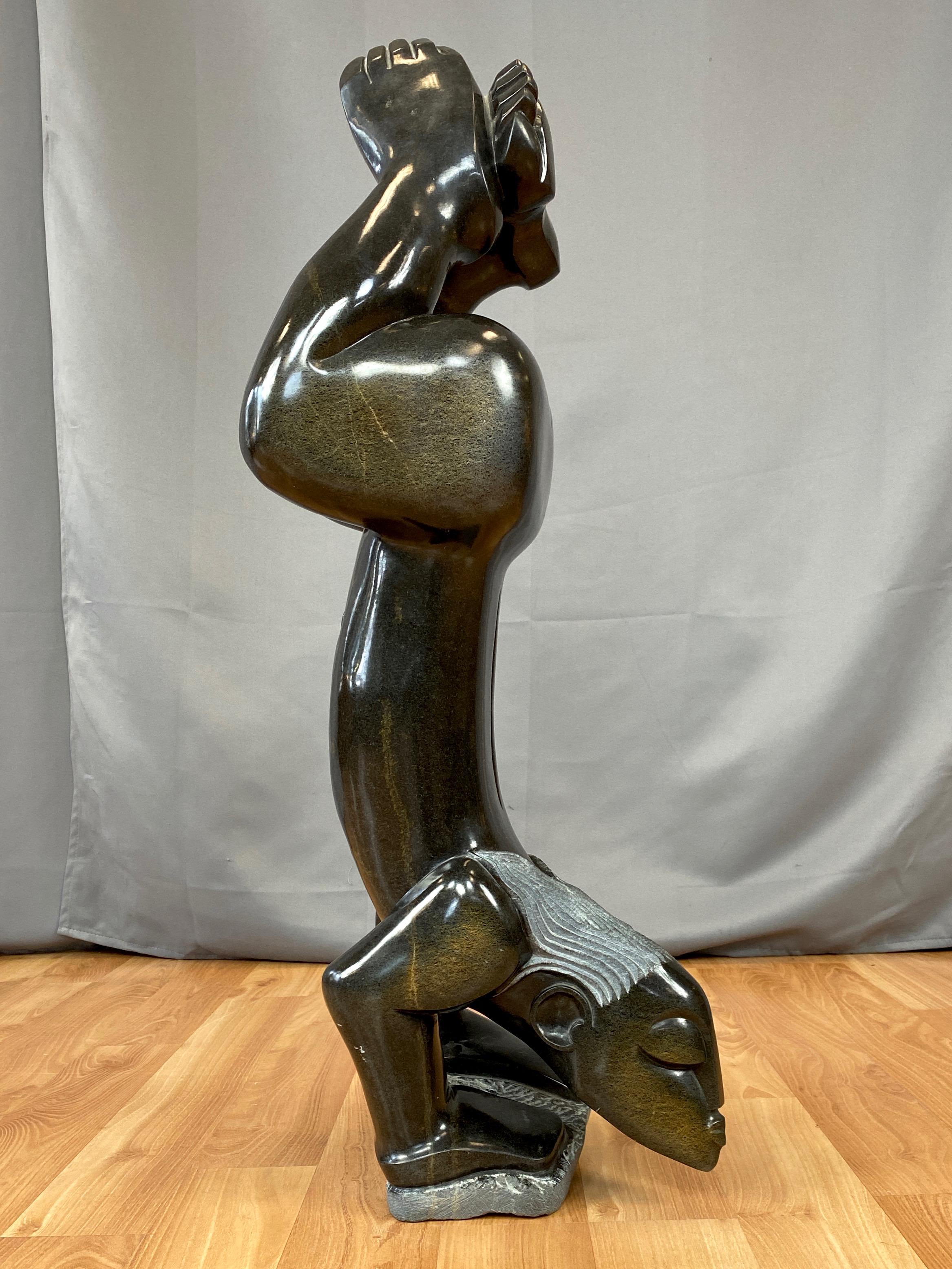 Stone Gedion Nyanhongo “Exercising”, Large Shona Springstone Sculpture, 1990s For Sale