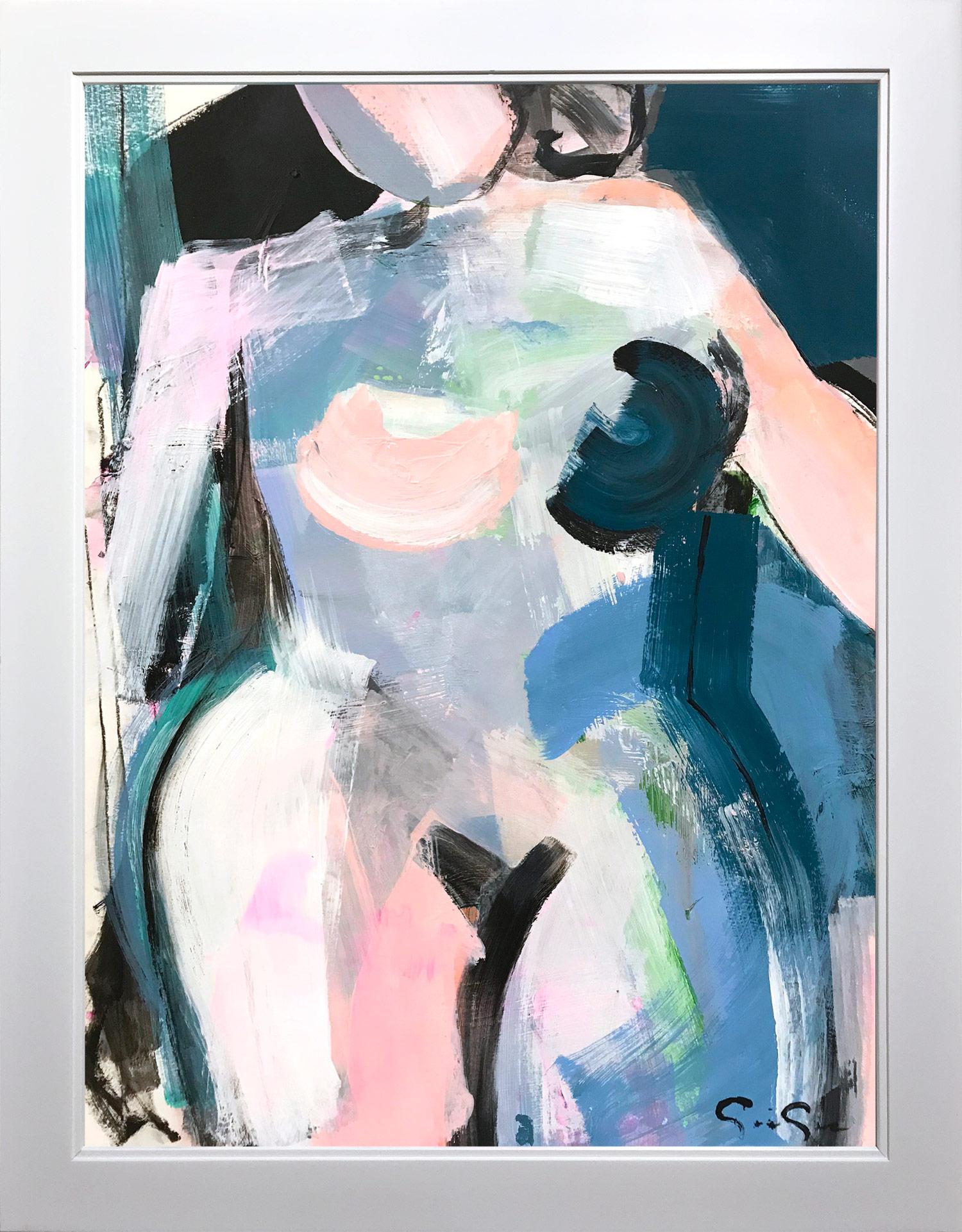 Gee Gee Collins Figurative Painting - "All Elegance" Modern Colorful Mixed Media Nude Painting on Heavy Weight Paper