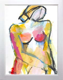"Autumn Nude" Modern Colorful Nude Mixed Media Painting on Heavy Weight Paper