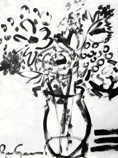 "Black and White Floral" Cubist Style Modern Still Life Painting on Foam Board