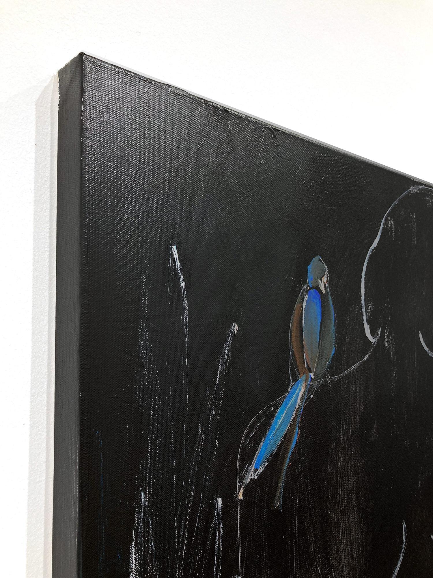 Modernistisches schwarzes und weißes abstraktes Aktgemälde auf Leinwand „Blue Line + Fruit“ im Angebot 6
