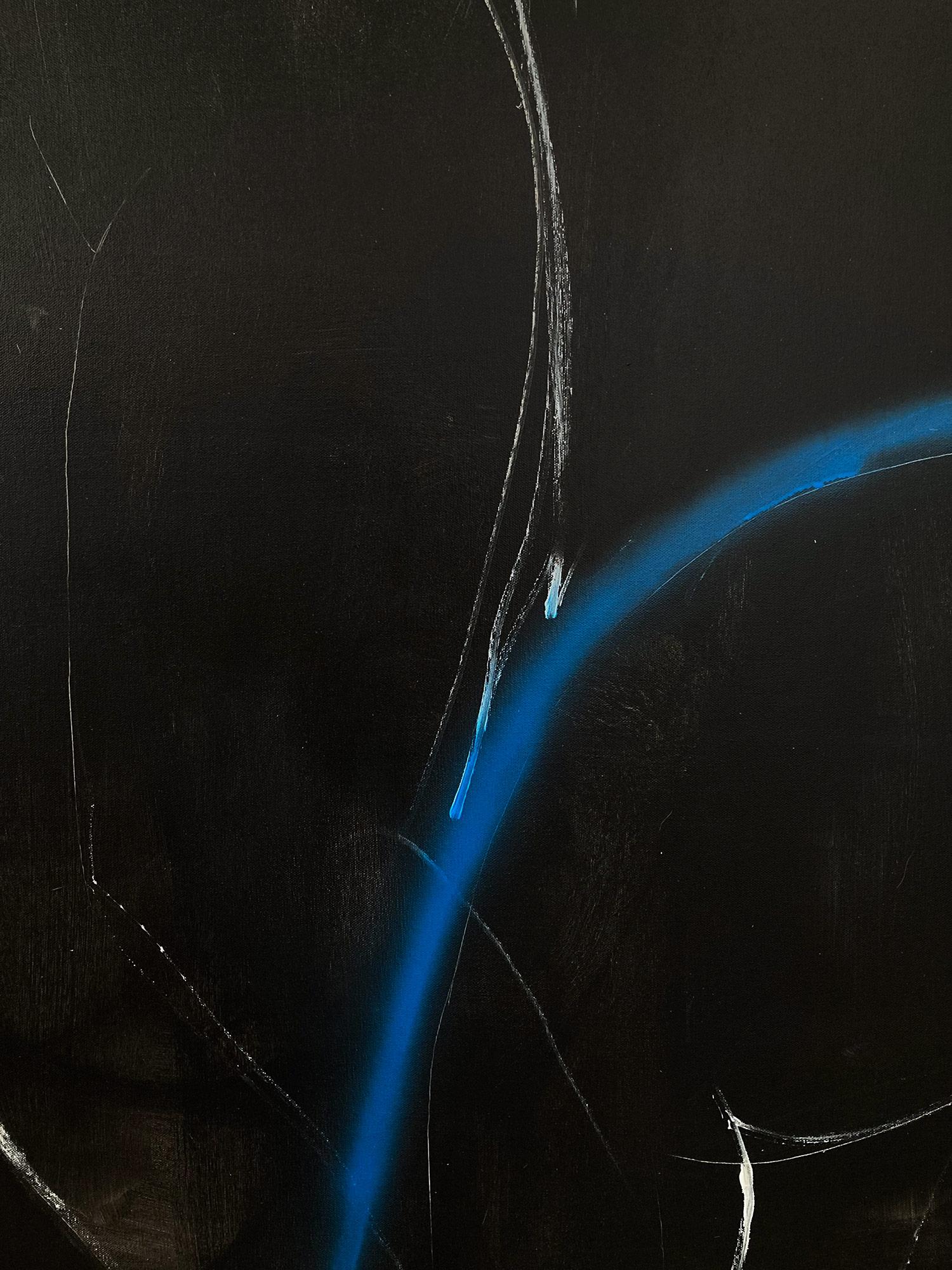 Modernistisches schwarzes und weißes abstraktes Aktgemälde auf Leinwand „Blue Line + Fruit“ im Angebot 3