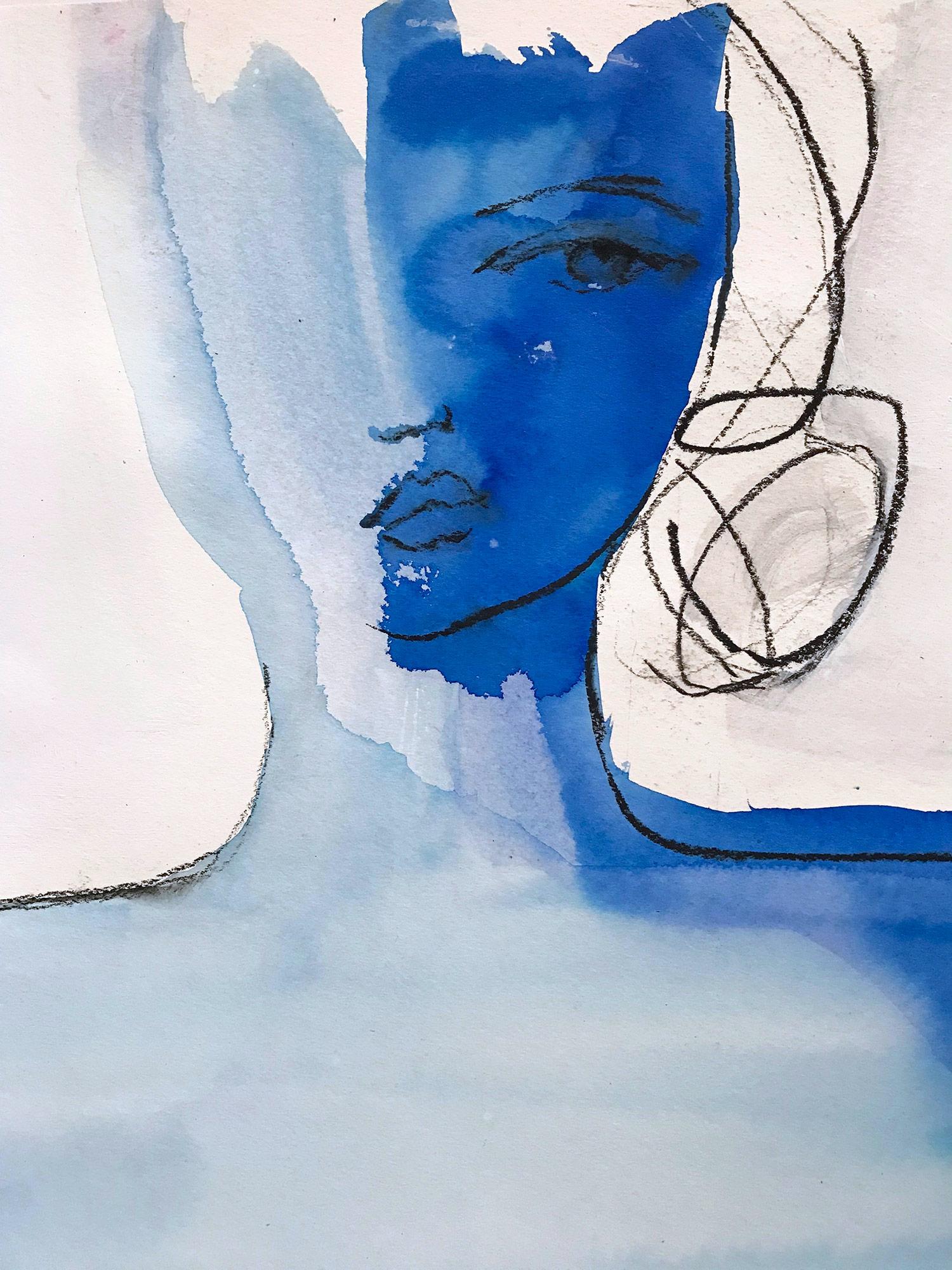 Blue Nude, Modern Nude on Paper - Contemporary Painting by Gee Gee Collins