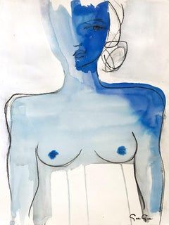 Blue Nude, Modern Nude on Paper