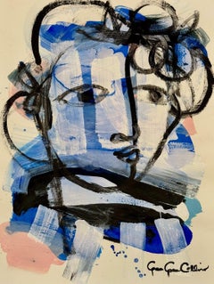Cerulean Chic by Gee Gee Collins Pintura figurativa contemporánea sobre papel