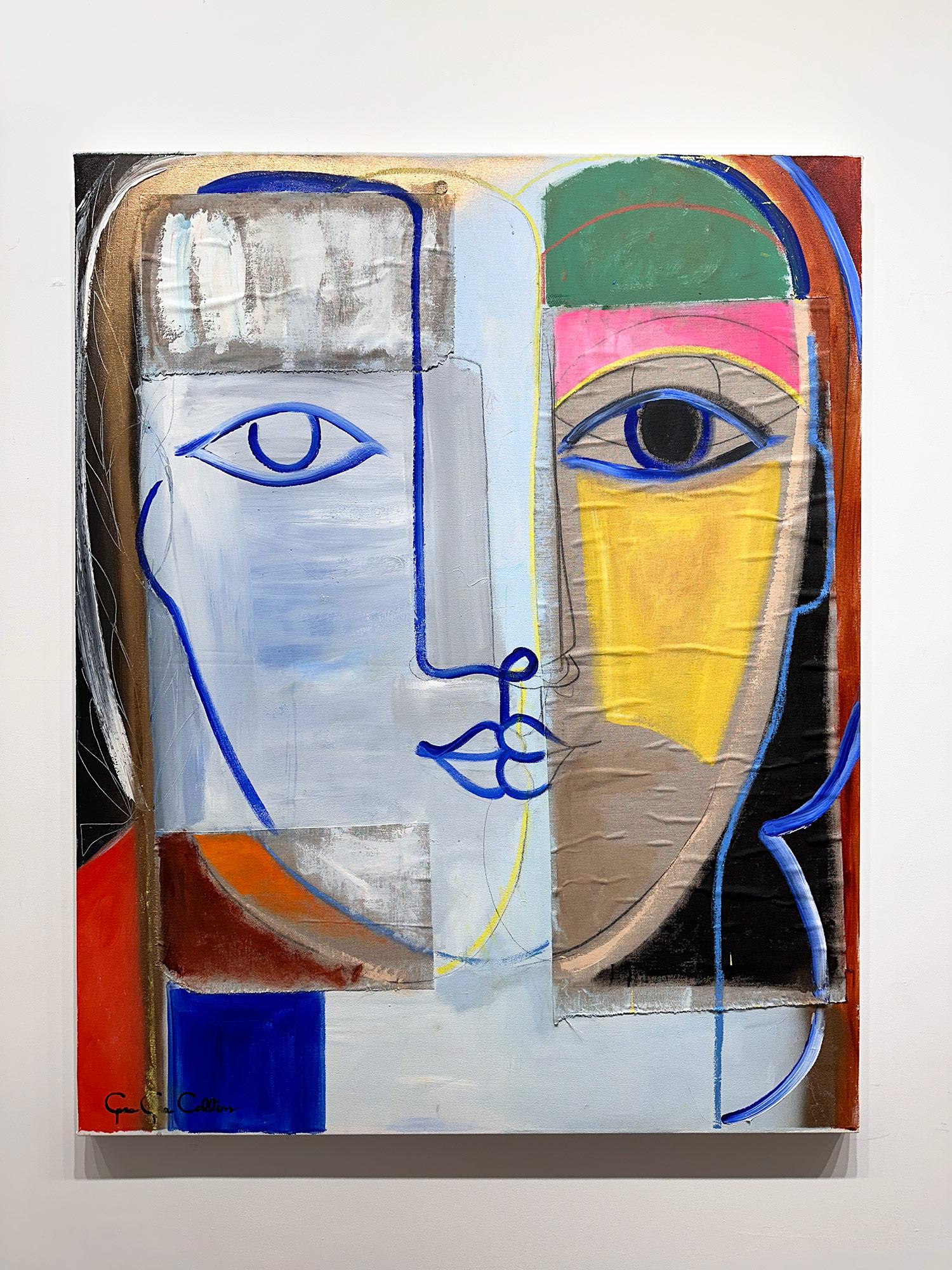 Portrait abstrait moderniste multicolore et texturé « Enchanted » sur toile en vente 8
