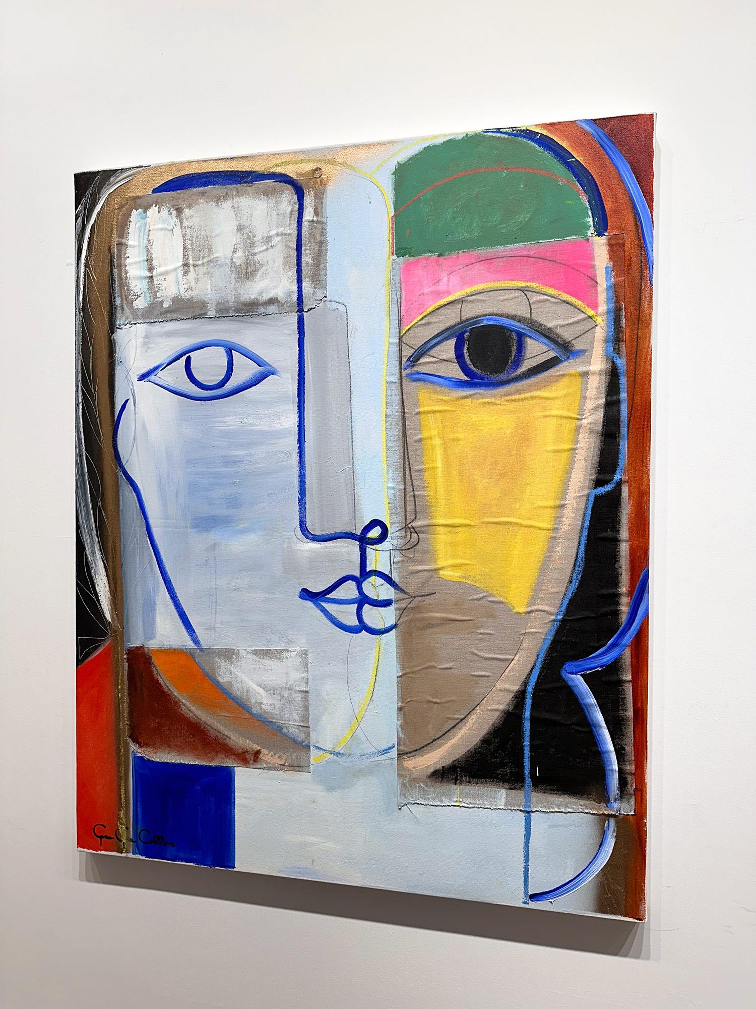 Portrait abstrait moderniste multicolore et texturé « Enchanted » sur toile en vente 9