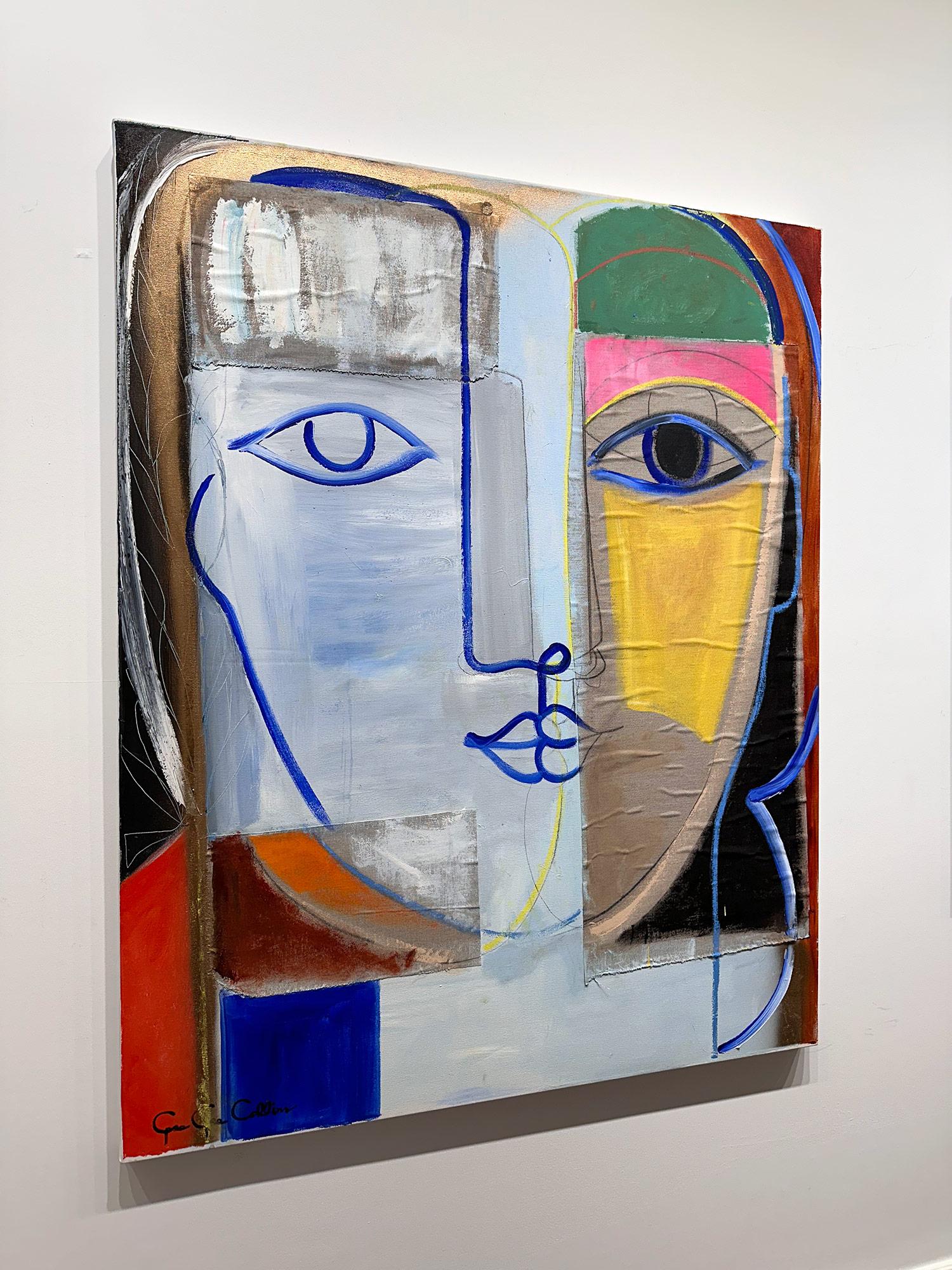 Portrait abstrait moderniste multicolore et texturé « Enchanted » sur toile en vente 10