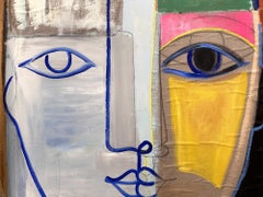 "Enchanted" Modernist Multicolor & Textured Abstract Portrait Painting on Canvas