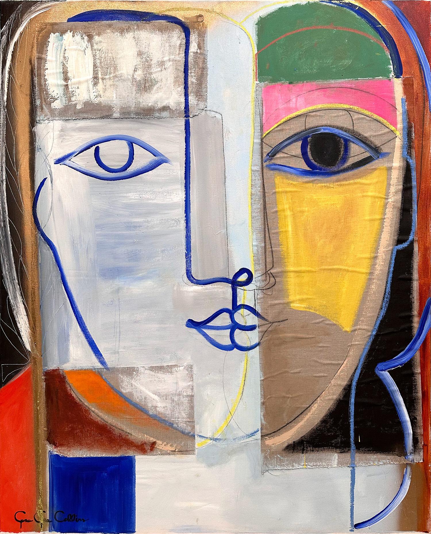 Portrait abstrait moderniste multicolore et texturé « Enchanted » sur toile