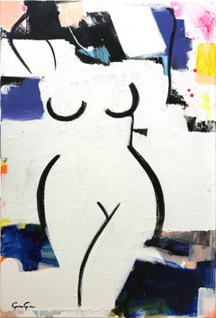 "Figure Standing" Modern Nude with Colorful Tones Painting on Canvas