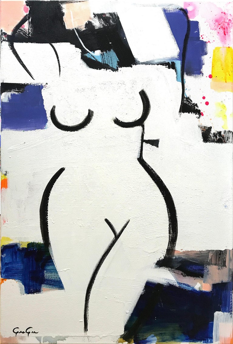 Gee Gee Collins Figurative Painting - "Figure Standing" Modern Nude with Colorful Tones Painting on Canvas