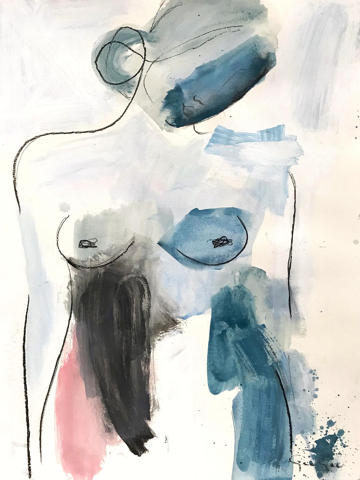 Gee Gee Collins Abstract Painting - Grace and Heart, Modern Nude on Paper