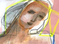 "Madonna and Bird" Abstract Modern Colorful Nude Painting on Paper