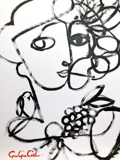 "Madonna of Santorini" Abstract Modern Black + White Painting Heavy Weight Paper
