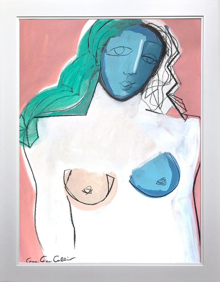 Gee Gee Collins Figurative Painting - "Madonna of Sorano" Modern Colorful Picasso Style Painting on Heavy Weight Paper