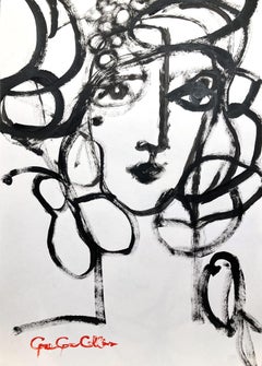 "Madonna of Venice" Abstract Modern Black + White Painting on Heavy Weight Paper
