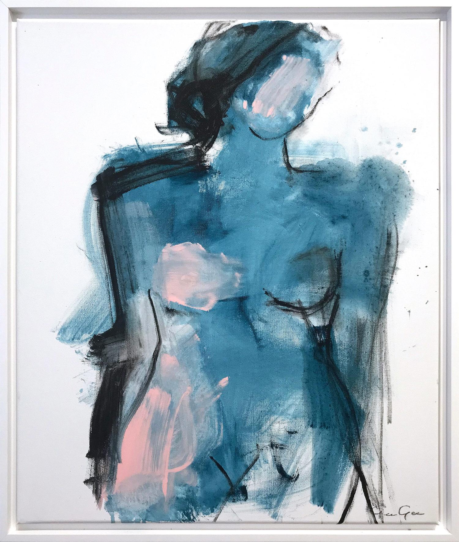 Gee Gee Collins Abstract Painting - "Midnight Nude" Modern Nude with Blue Tones Painting on Canvas