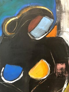 "Midnight Nude with Flowers" Modern Colorful Abstract Nude Painting on Paper
