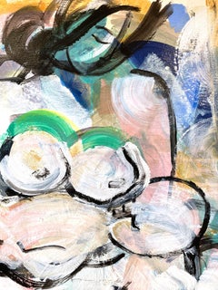 "Mother and Sleeping Child" Modern Colorful Contemporary Painting on Paper