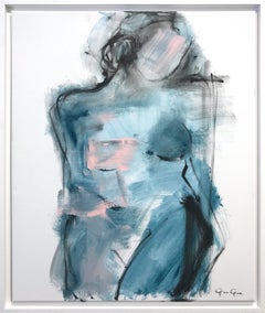 "Night Glance Nude" Modern Nude with Blue Tones Painting on Canvas
