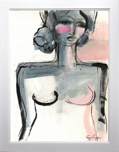 "Rose Quartz in Paris" Modern Nude Mixed Media on Paper