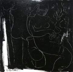 "Sorento and Wine" Modernist Black and White Abstract Nudes Painting on Canvas