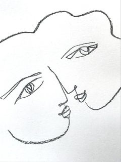 "Soulmate" Modern Black and White Contemporary Charcoal Painting on Paper