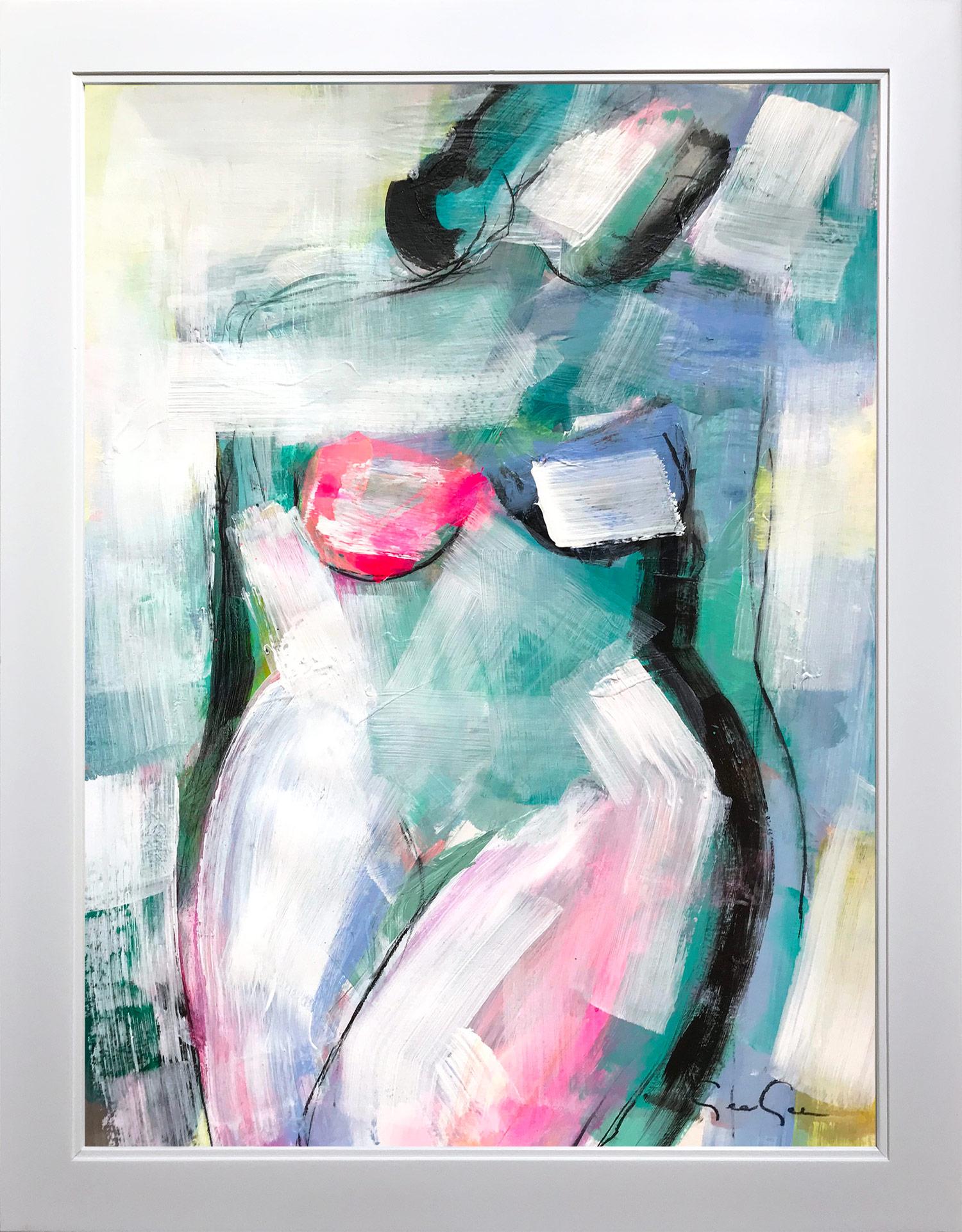 Gee Gee Collins Figurative Painting - "Spring Nude" Modern Colorful Nude Painting on Paper