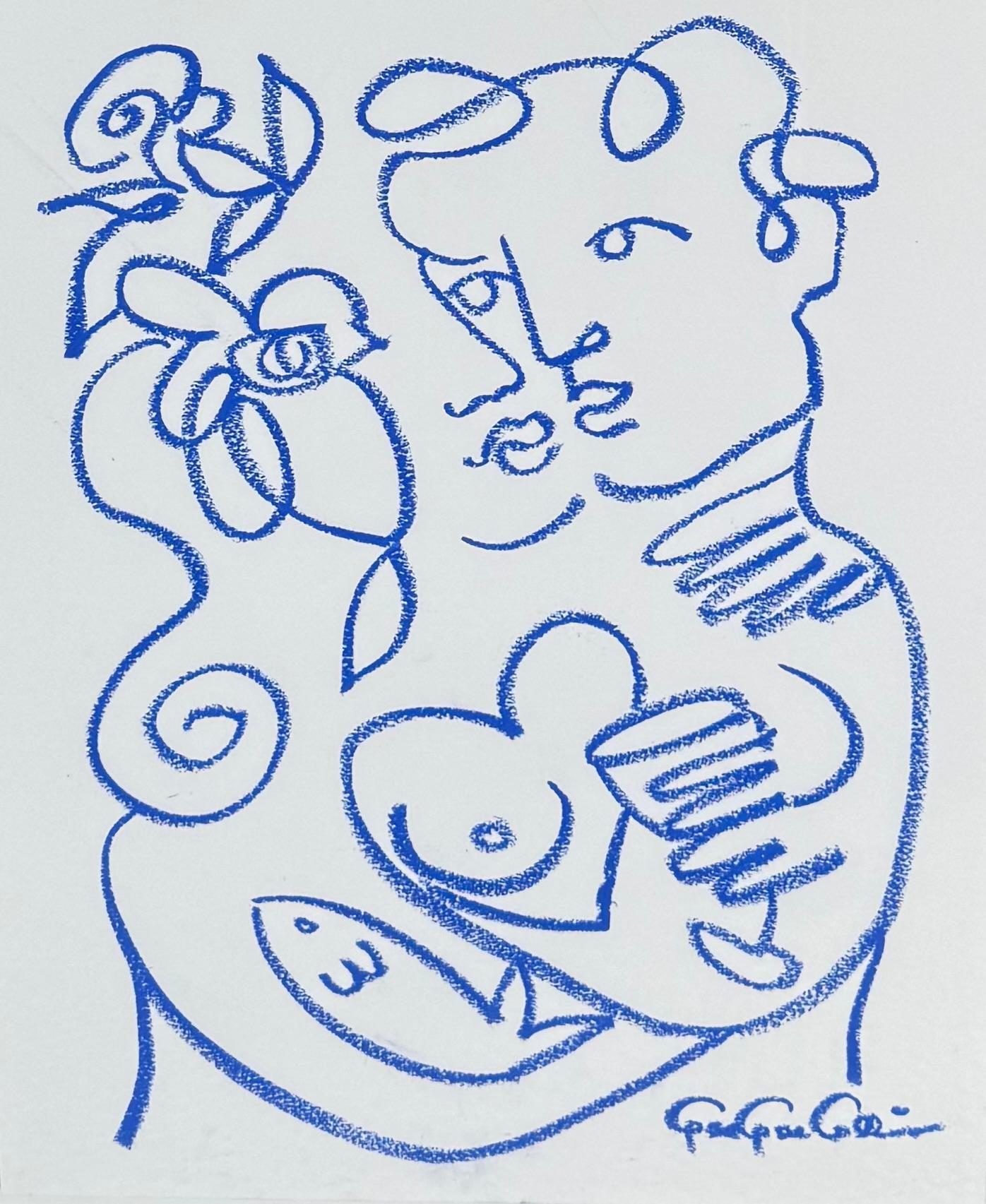 Enredados en azul by Gee Gee Collins Pintura figurativa contemporánea