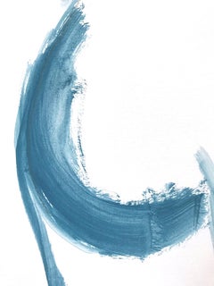 "The Bather" Modern Blue Abstract Nude Acrylic and Mixed Media Painting on Paper