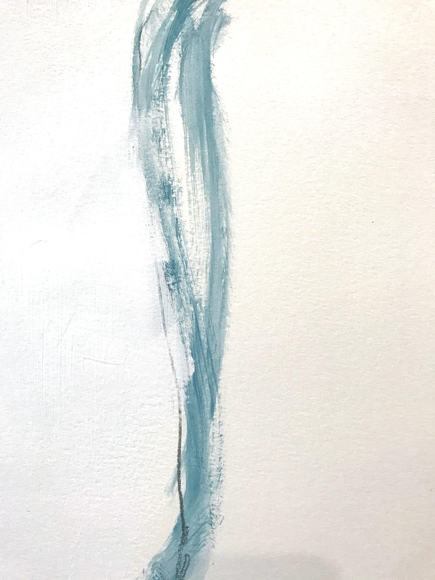 A beautiful contemporary piece on Heavy Weight paper done with simple blue paint on a clean white background. So much is achieved with such minimal lines in this work. This piece is filled with movement and beautiful brushwork. The artist evokes a