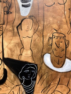"The Black and White Egyptian Urn" Modernist Abstract Nudes Painting on Canvas