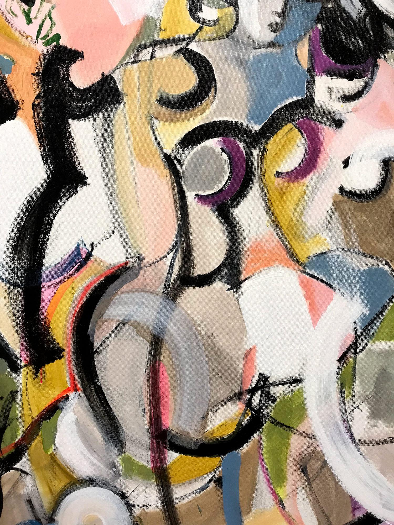 A modernist depiction of woman figures executed with strong use of line and texture. This piece is filled with movement and beautiful brushwork, the use of color placement is enchanting with a fascinating composition, exploring unique pallets with