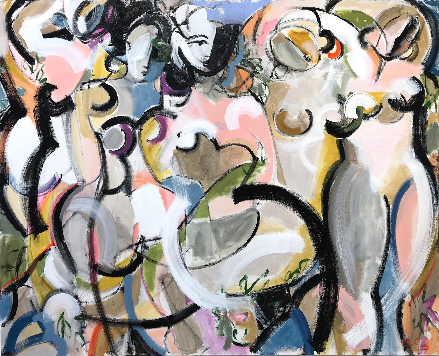 Gee Gee Collins Figurative Painting - "The Carnival of Venice" Modernist Abstract Nudes Painting on Canvas