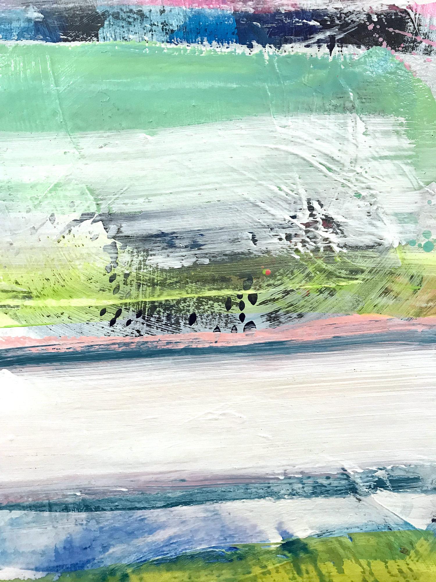 A beautiful contemporary piece on Heavy Weight paper done with mixed media and a lot of texture. Gee Gee's History in Full-Color series is filled with movement and beautiful brushwork. This piece is reminiscent of summer in the Hamptons, as the