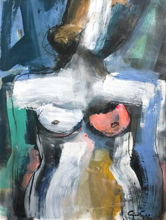 "Winter Nude" Modern Colorful Nude Mixed Media Painting on Heavy Weight Paper