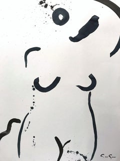 "Woman Uncovered I" Modern Black and White Abstract Painting on Paper