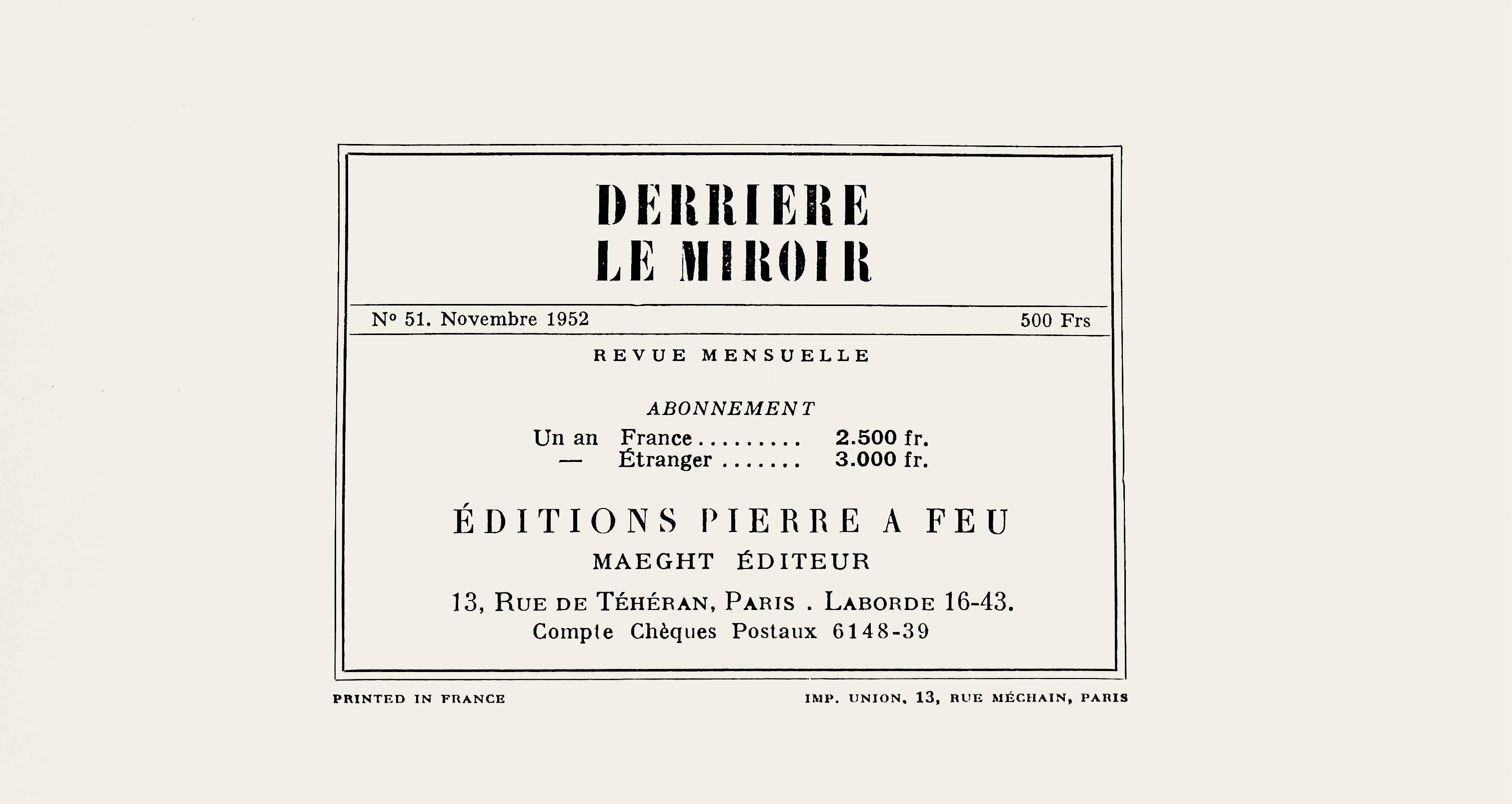 Composition, Derrière le miroir en vente 1