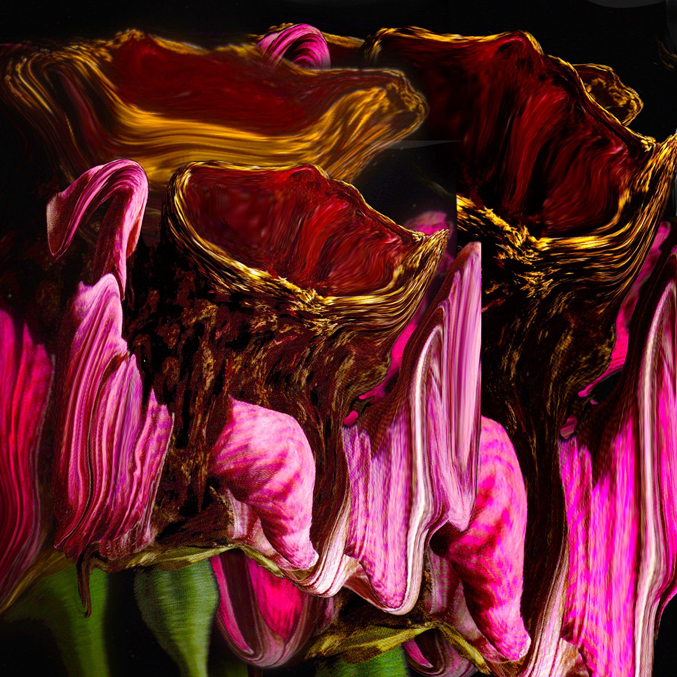 Flor cáliz dorado, Técnica mixta sobre vidrio