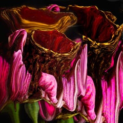 Golden calyx flower, Mixed Media on Glass