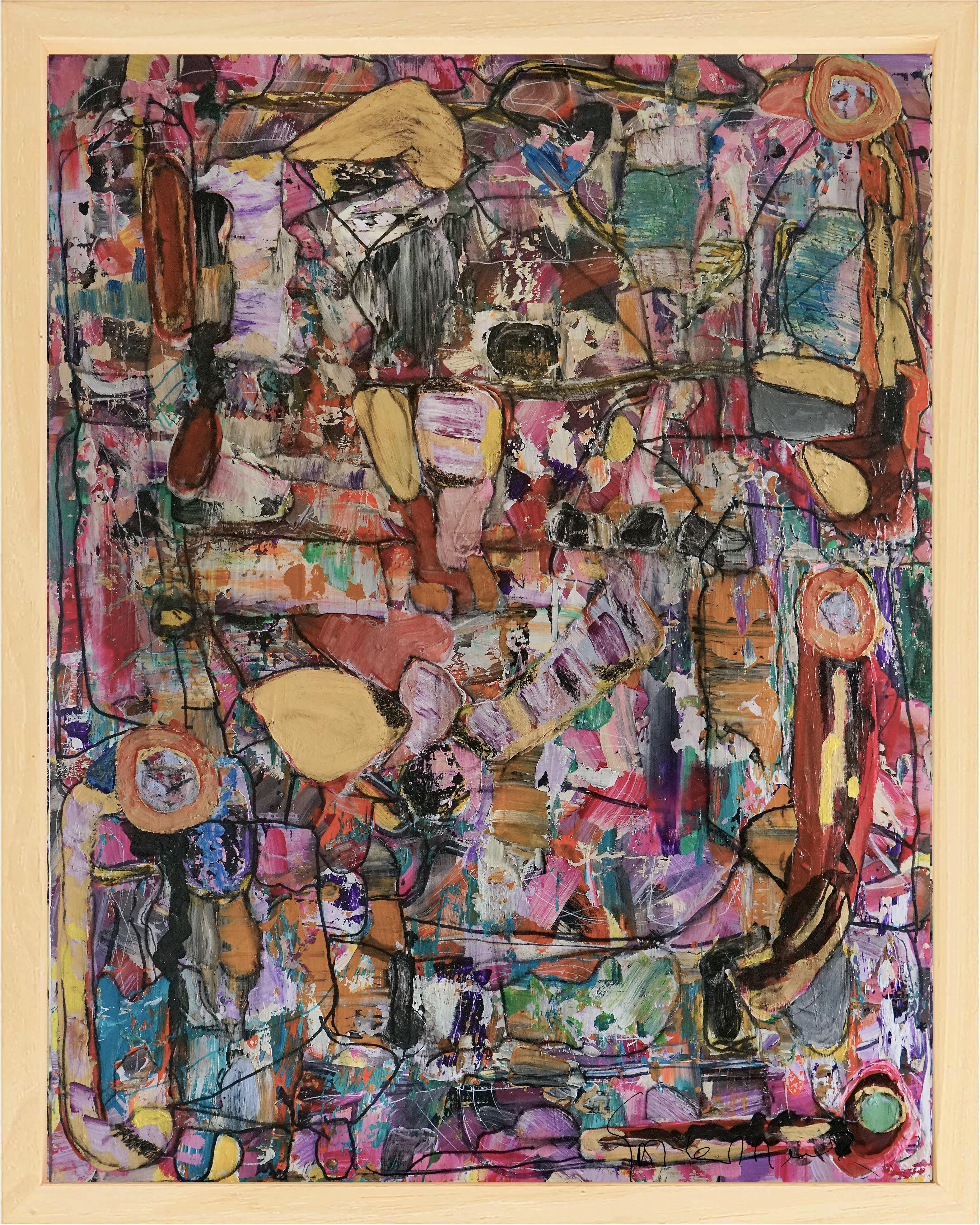 Acrylic and oil paint and pastels on preprocessed wooden panel in wooden frame.  I do have a name for my new paintings: Abstract Symbolic and mystical Art.    Geert's works are built up in layers and provide a rich tapestry of emotions and