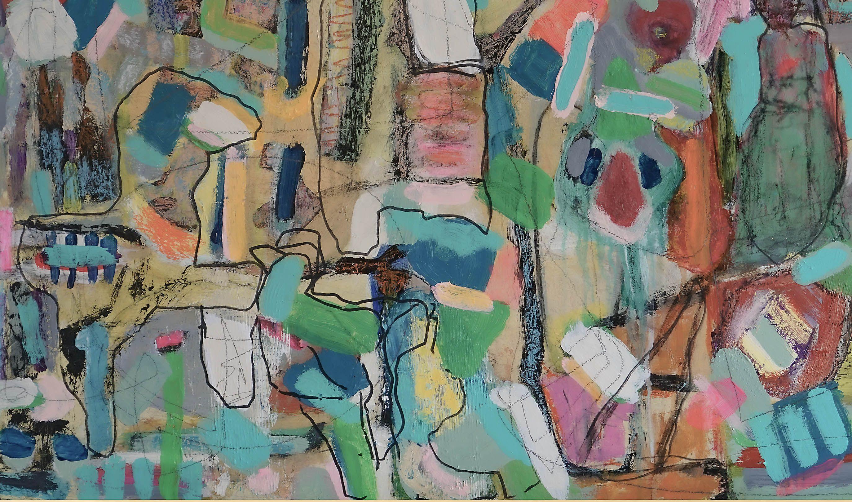 Pintura acrílica y al óleo y pasteles sobre panel de madera pretratada en marco de madera.  Tengo un nombre para mis nuevas pinturas: Arte abstracto simbólico y místico.    Las obras de Geert se construyen por capas y ofrecen un rico tapiz de