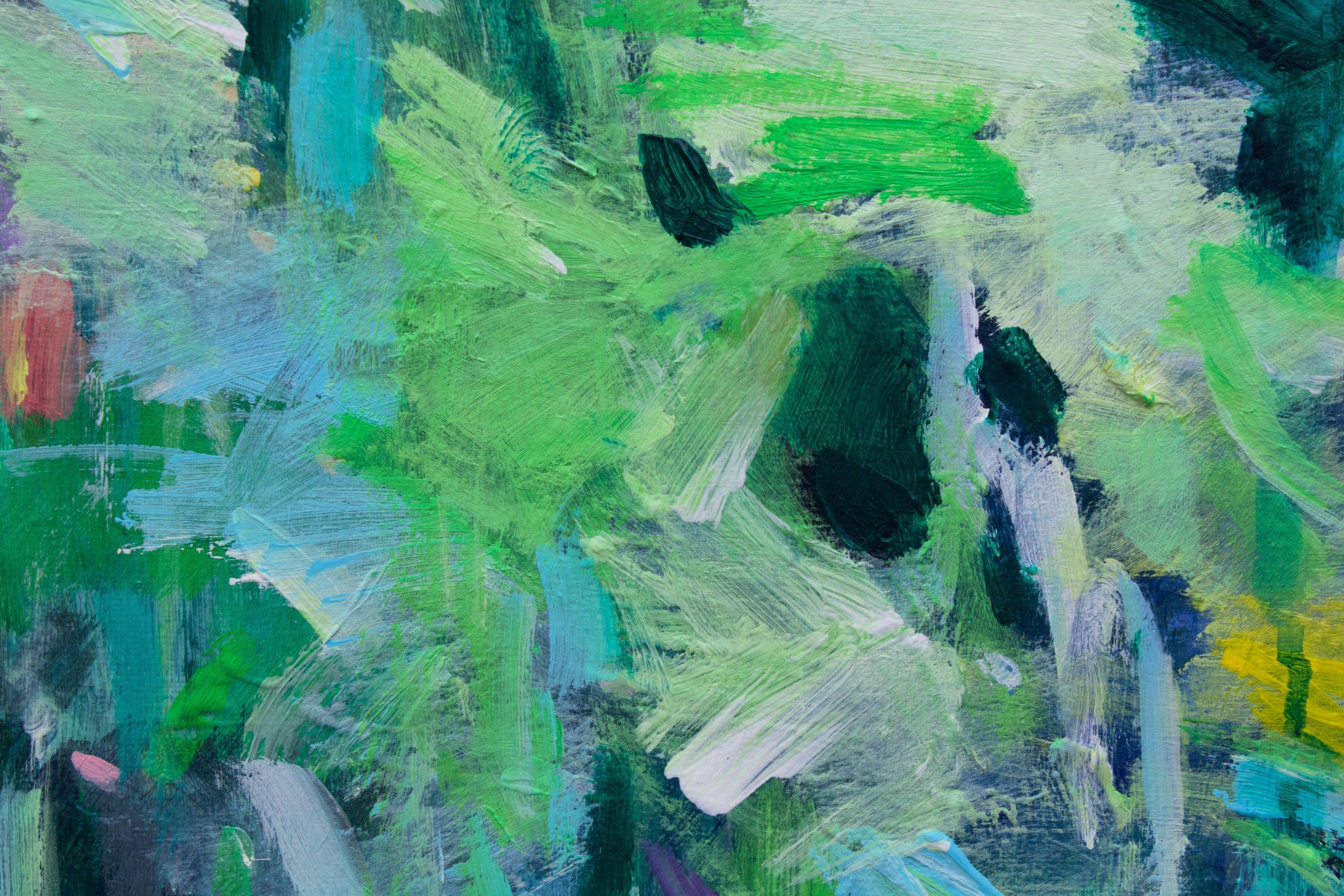 Il s'agit d'une grande œuvre d'art carrée.  Il s'agit du numéro 5 de la série Breeze qui traite des éléments vent et eau.  Il s'agit d'une peinture de reflets d'eau inspirée par le canal situé devant la maison de l'artiste et qui s'inscrit dans la